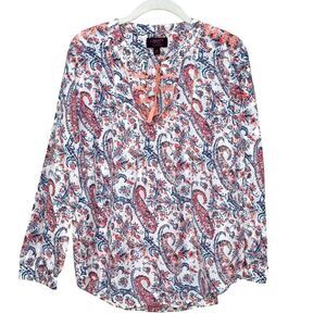 J. Crew Liberty Art Fabric Aaron Paisley Popover Top Size 10 70% Cotton 30% Silk
